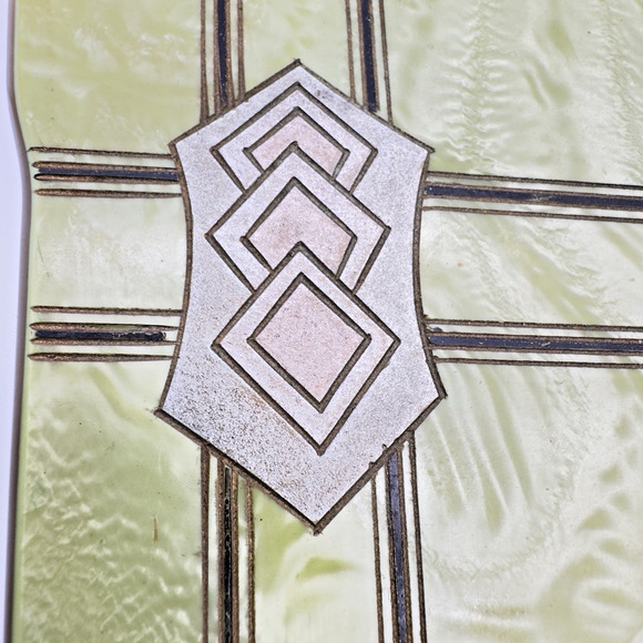 Vintage Art Deco Hand Mirror Brush Set Beveled Celluloid Green Pearlized Lucite - Picture 4 of 12